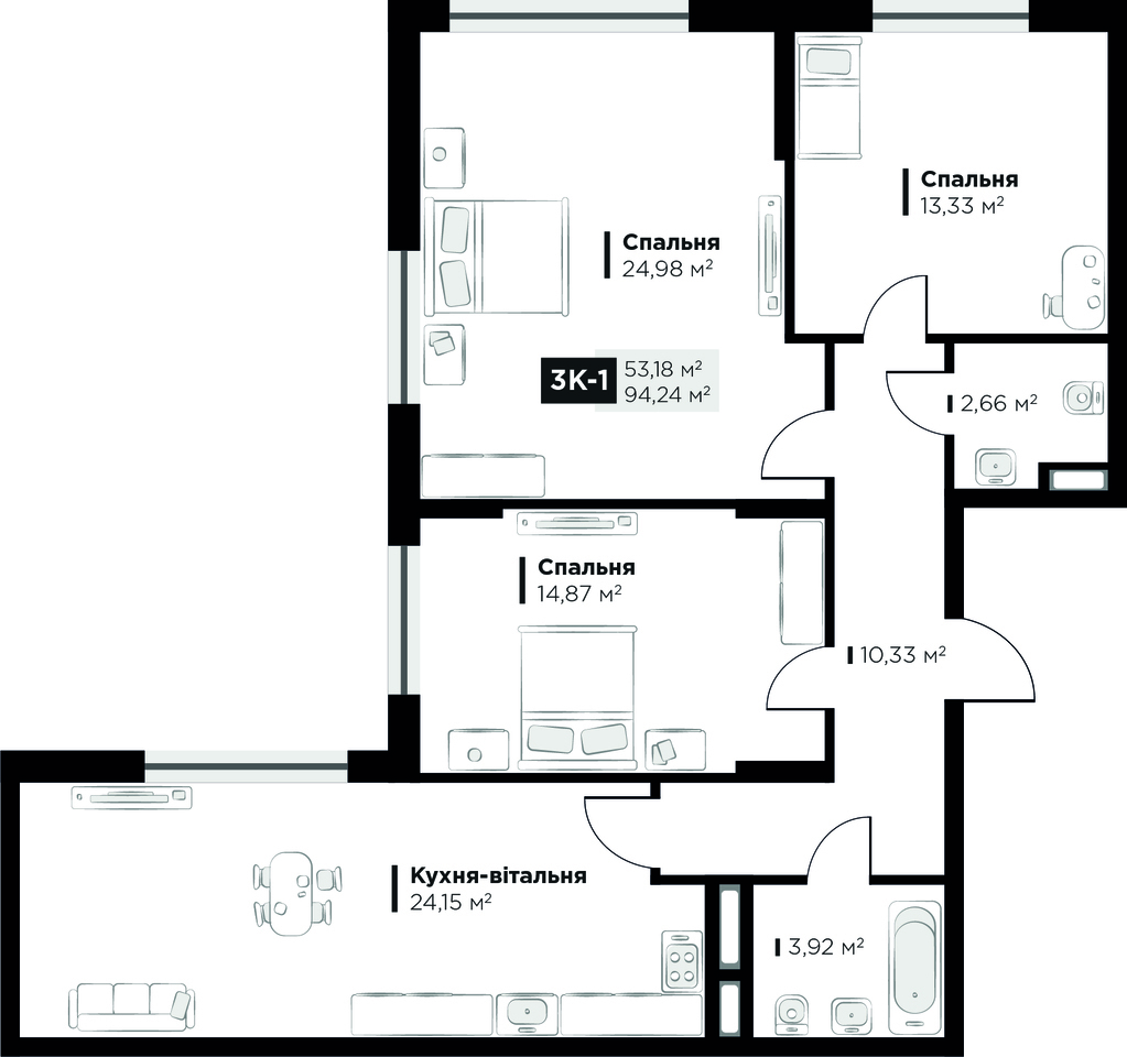 3-комнатная 105.36 м² в ЖК Life Story от 38 496 грн/м², Киев