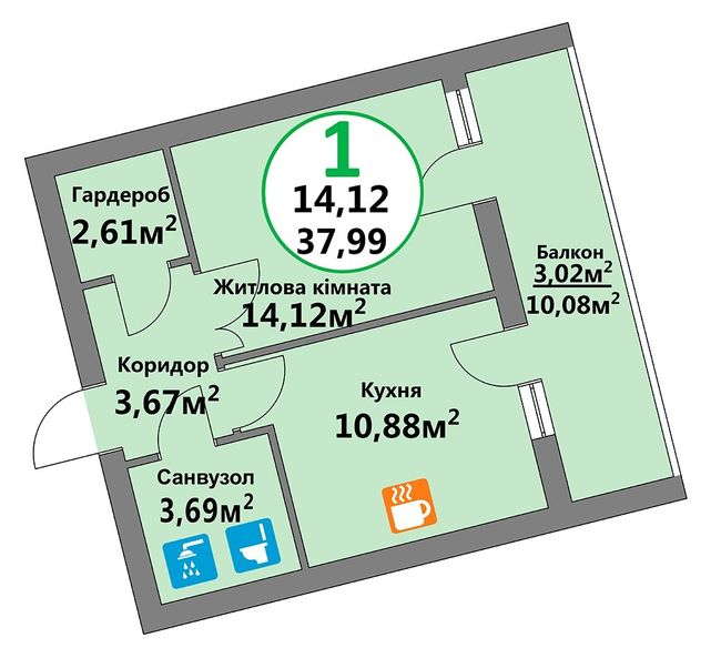 1-кімнатна 37.99 м² в ЖК Еко-дім на Козельницькій від 43 500 грн/м², Львів