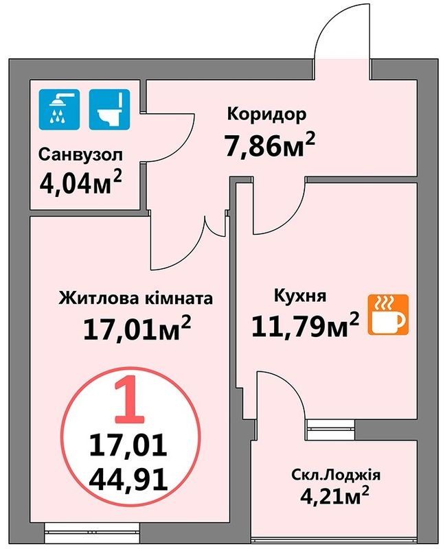 1-кімнатна 44.91 м² в ЖК Еко-дім на Козельницькій від 43 500 грн/м², Львів