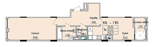 1-кімнатна 53.77 м² в ЖК на вул. Стрийська, 45 від 21 600 грн/м², Львів