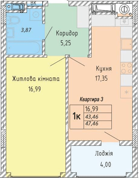 1-кімнатна 47.46 м² в ЖК Стрийська 45. Перша лінія від 23 600 грн/м², Львів