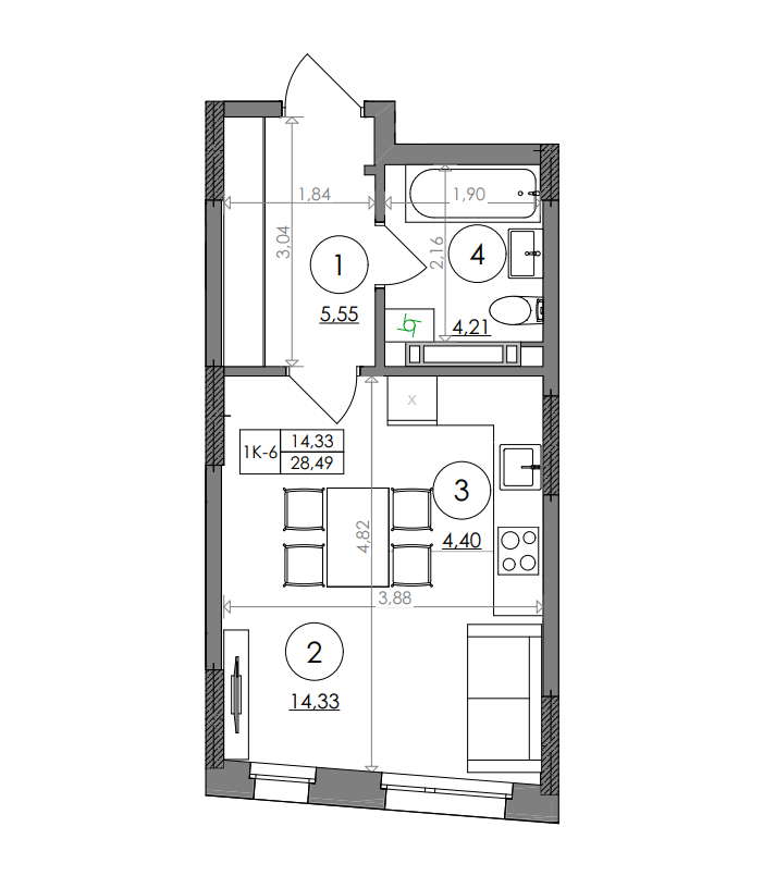 1-кімнатна 27.9 м² в ЖК Svitlo Park від 50 732 грн/м², Київ