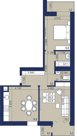 2-комнатная 62.8 м² в ЖК Набережный от 12 500 грн/м², г. Червоноград