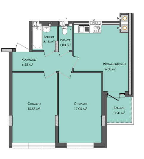 2-кімнатна 62.85 м² в ЖК Комфорт Плюс від 15 200 грн/м², м. Дубляни