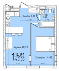 1-комнатная 43.35 м² в ЖК Континент от 23 000 грн/м², с. Сокольники