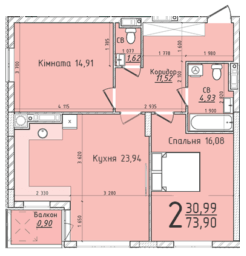 2-комнатная 73.9 м² в ЖК Континент от 23 500 грн/м², с. Сокольники