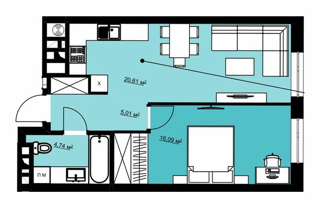 1-комнатная 46.5 м² в ЖК Green Park от 22 000 грн/м², г. Винники