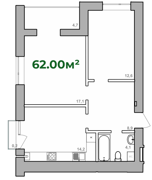 2-комнатная 62 м² в ЖК Городок Липки от 16 000 грн/м², Ивано-Франковск