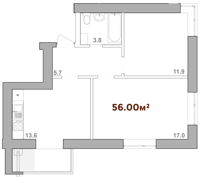 2-кімнатна 56 м² в ЖК Опришівська Слобода від 12 200 грн/м², Івано-Франківськ