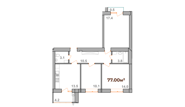 3-кімнатна 77 м² в ЖК Опришівська Слобода від 10 500 грн/м², Івано-Франківськ