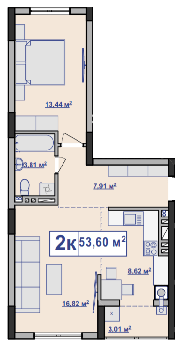 2-комнатная 53.6 м² в ЖК Парковий маєток от 11 500 грн/м², Ивано-Франковск