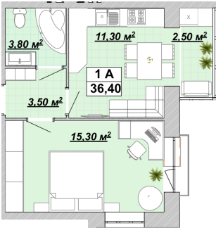 1-кімнатна 36.4 м² в ЖР Княгинин від 13 500 грн/м², Івано-Франківськ