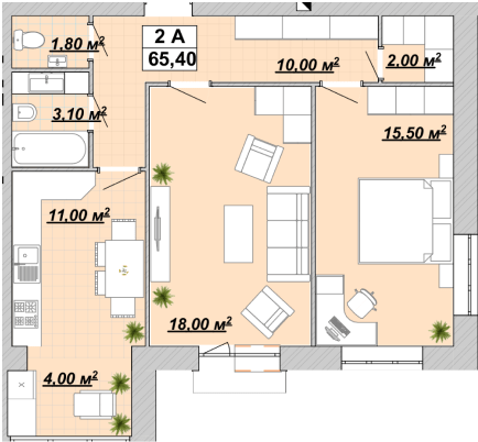 2-кімнатна 65.4 м² в ЖР Княгинин від 13 500 грн/м², Івано-Франківськ