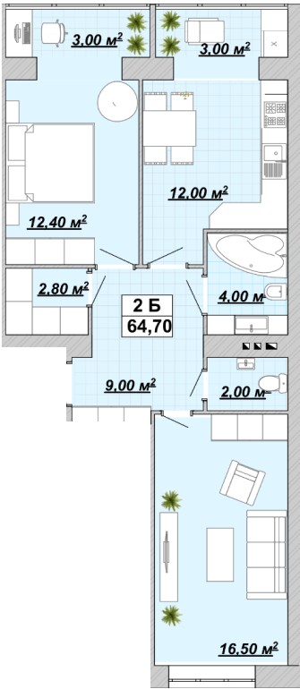 2-кімнатна 64.7 м² в ЖР Княгинин від 13 500 грн/м², Івано-Франківськ