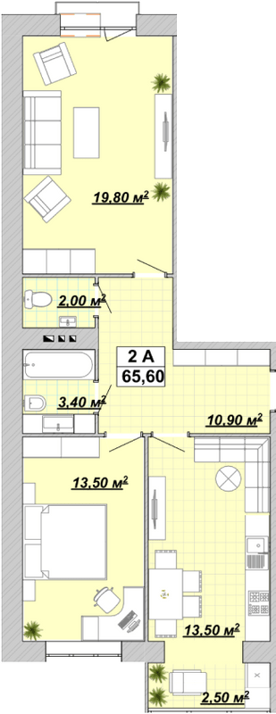 2-кімнатна 65.6 м² в ЖР Княгинин від 13 500 грн/м², Івано-Франківськ