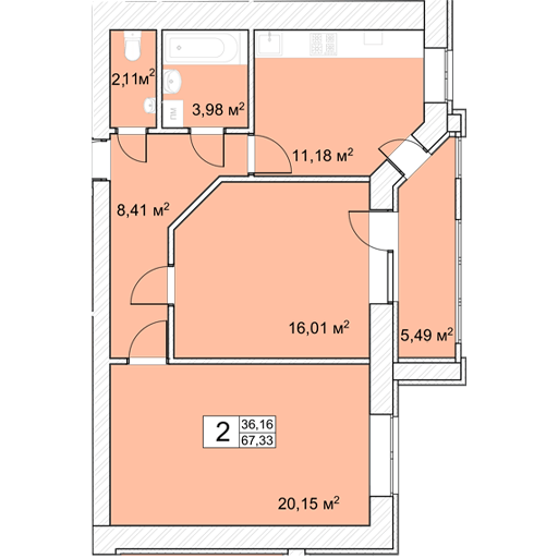 2-комнатная 67.33 м² в ЖК Прага от 14 000 грн/м², г. Староконстантинов