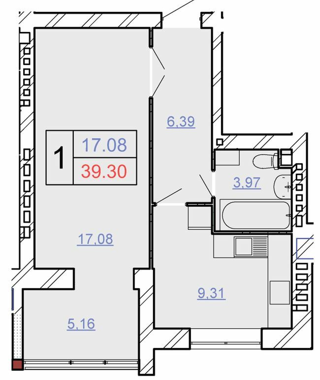 1-кімнатна 39.3 м² в ЖБК Щасливий від 16 200 грн/м², Хмельницький