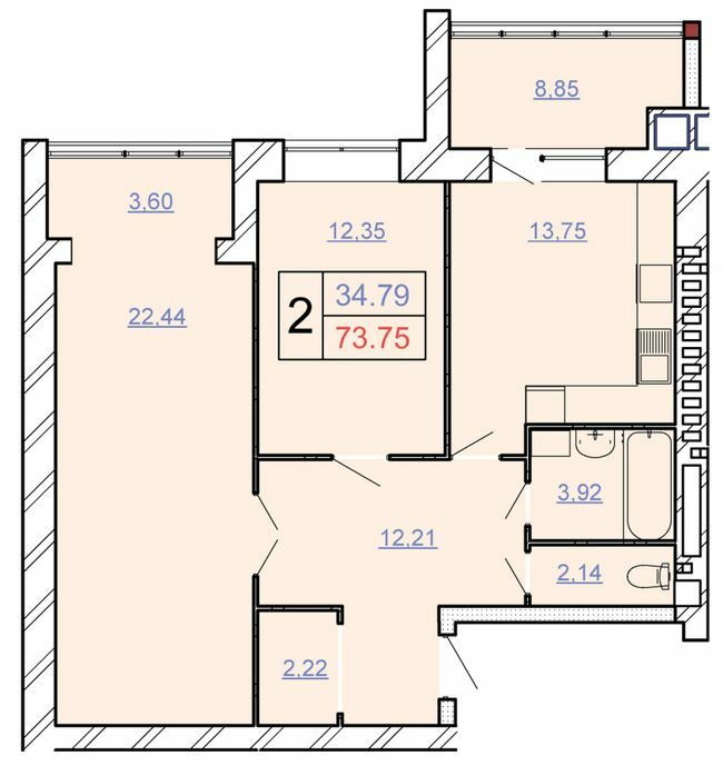 2-кімнатна 73.75 м² в ЖБК Щасливий від 16 200 грн/м², Хмельницький