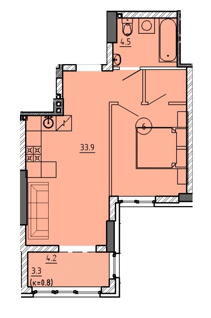 1-комнатная 41.7 м² в ЖК Городок от 23 550 грн/м², Днепр