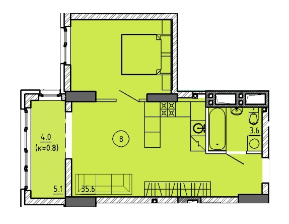 1-комнатная 43.2 м² в ЖК Городок от 23 550 грн/м², Днепр