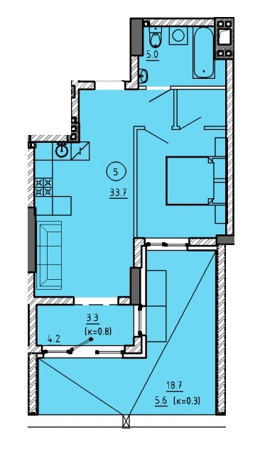 1-комнатная 47.6 м² в ЖК Городок от 22 350 грн/м², Днепр