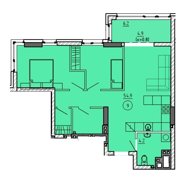 2-комнатная 64 м² в ЖК Городок от 23 550 грн/м², Днепр