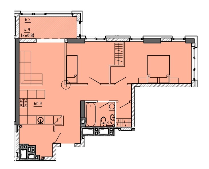 2-комнатная 69.3 м² в ЖК Городок от 23 550 грн/м², Днепр