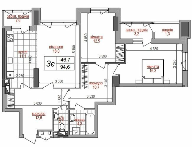 3-кімнатна 94.6 м² в ЖК West House від 42 000 грн/м², Київ