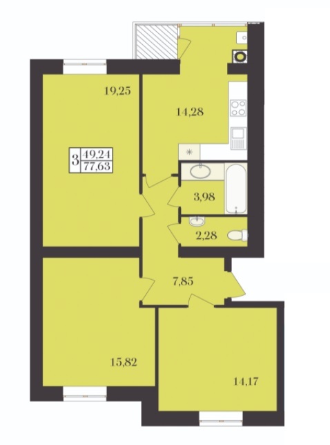 3-кімнатна 77.63 м² в ЖК Елегант від 17 000 грн/м², Хмельницький