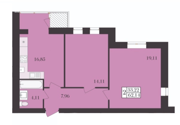 2-кімнатна 62.14 м² в ЖК Елегант від 17 000 грн/м², Хмельницький