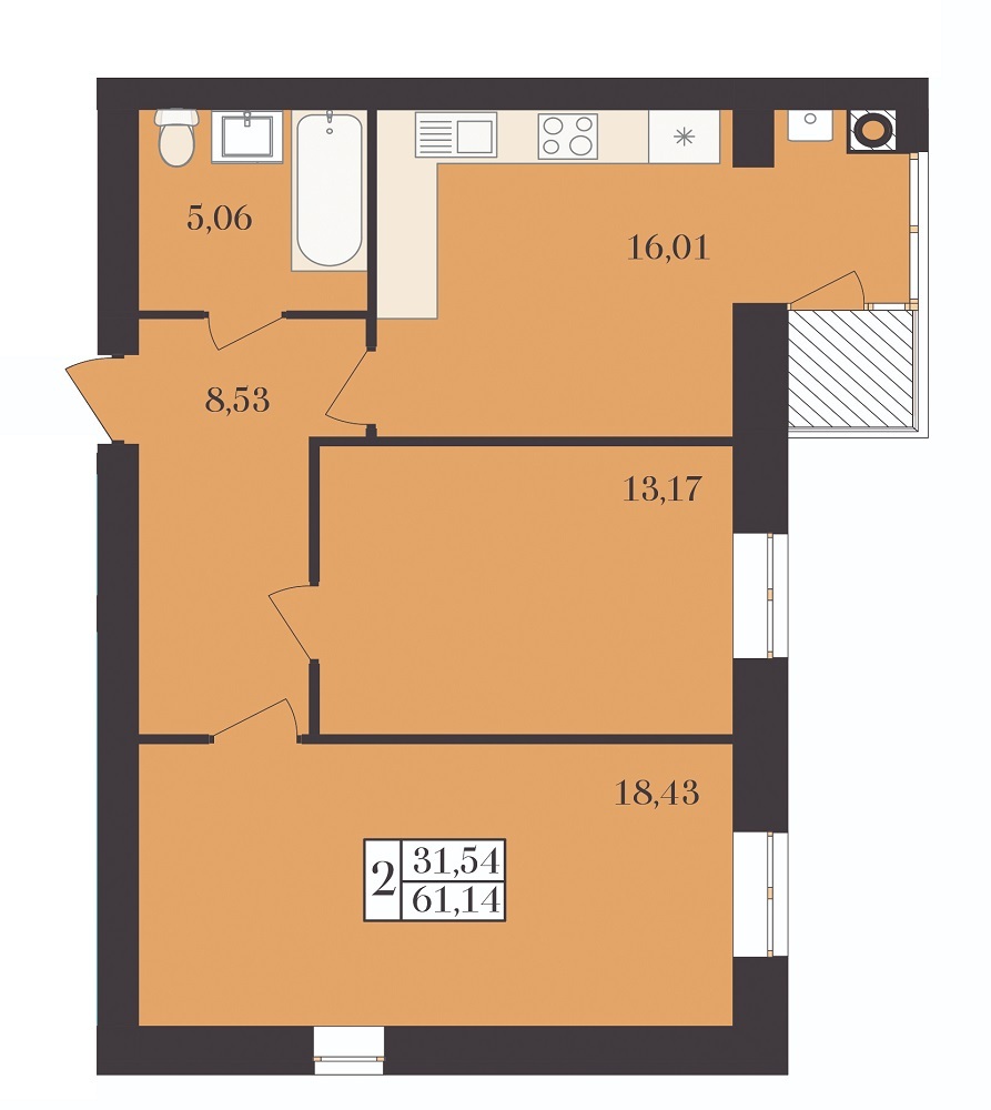 2-комнатная 61.14 м² в ЖК Элегант от 14 500 грн/м², Хмельницкий