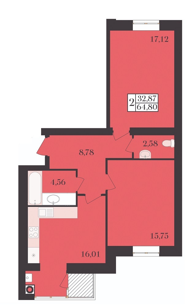 2-комнатная 64.8 м² в ЖК Элегант от 17 000 грн/м², Хмельницкий