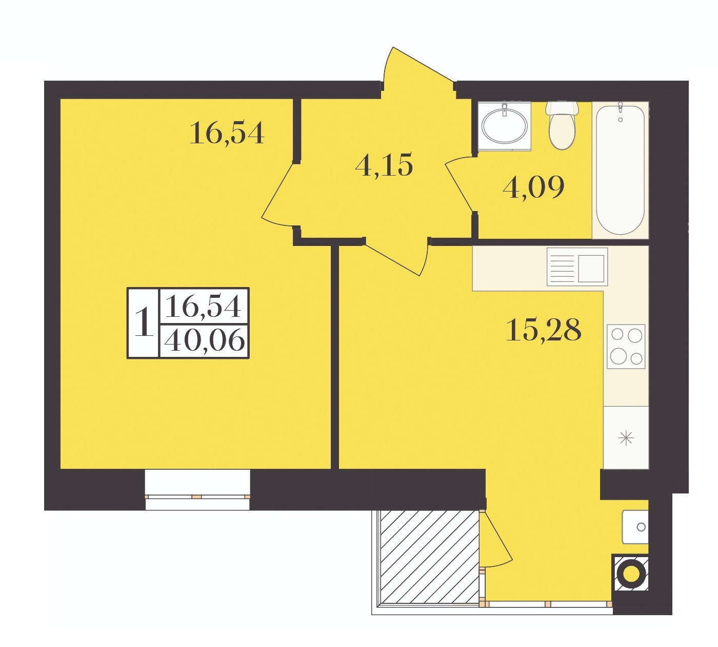 1-кімнатна 40.06 м² в ЖК Елегант від 17 000 грн/м², Хмельницький