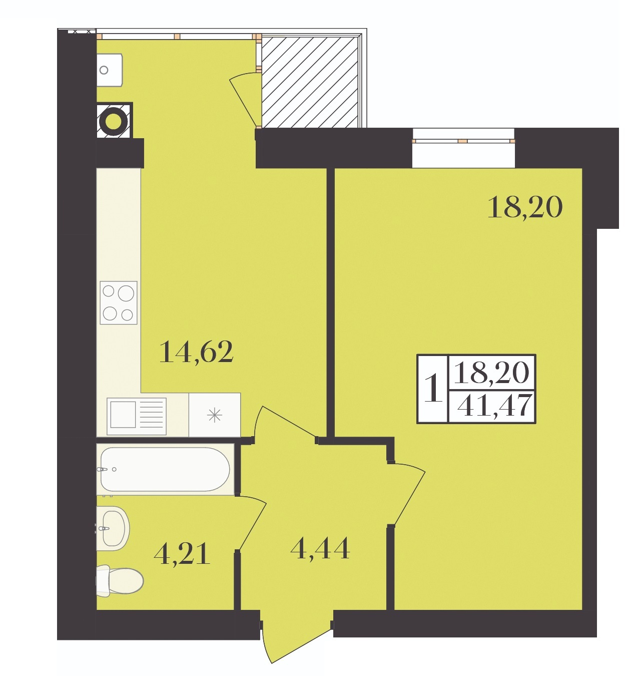 1-кімнатна 41.47 м² в ЖК Елегант від 17 000 грн/м², Хмельницький