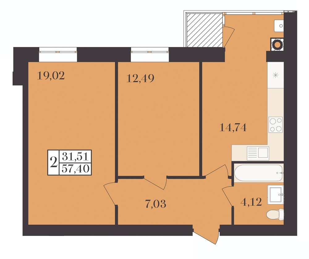 2-кімнатна 57.4 м² в ЖК Елегант від 17 000 грн/м², Хмельницький