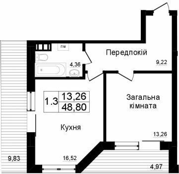 1-кімнатна 48.8 м² в КБ M29 від 99 800 грн/м², Київ