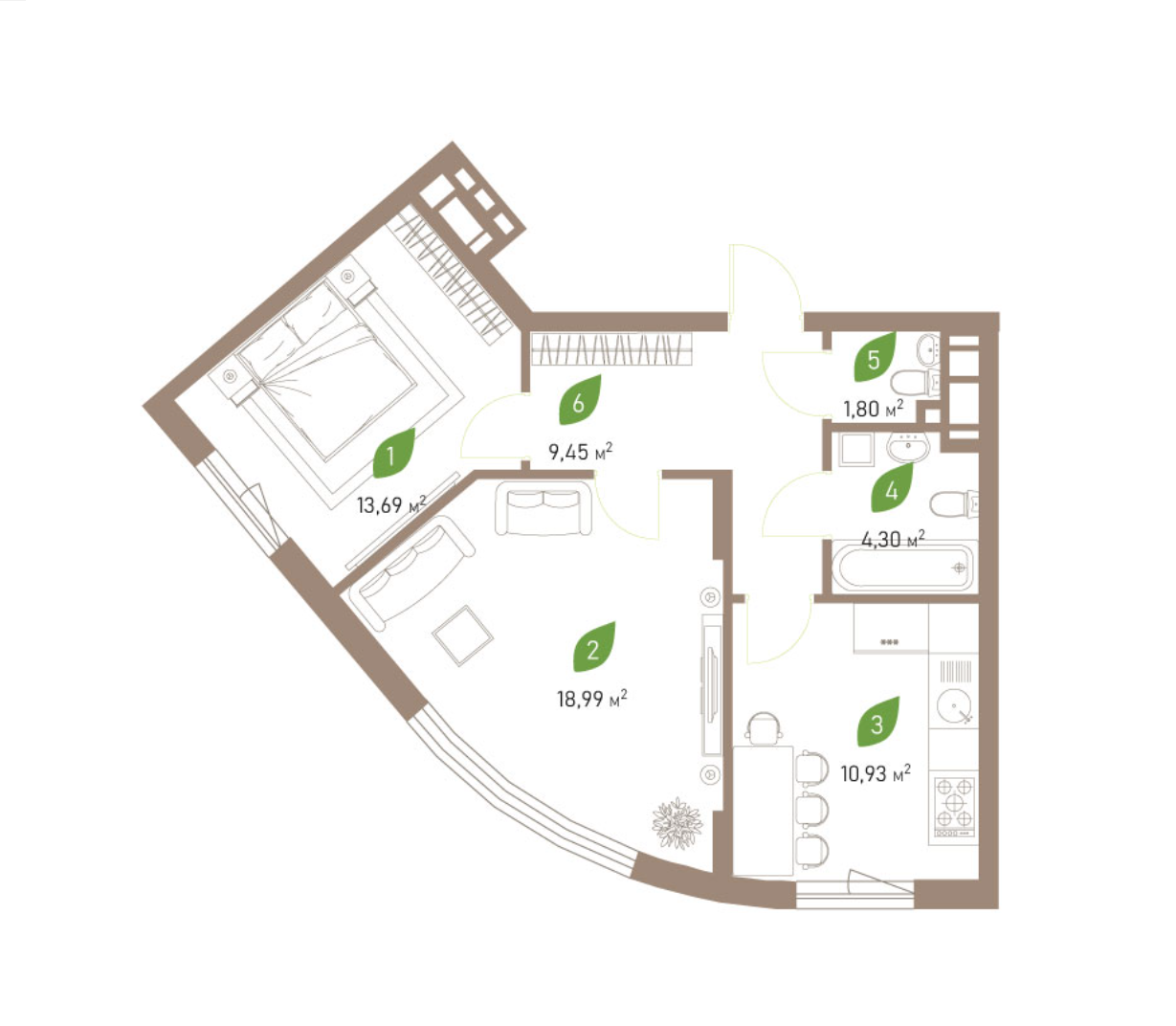 2-комнатная 57.88 м² в ЖК Парковые Озера 2 от 52 339 грн/м², Киев