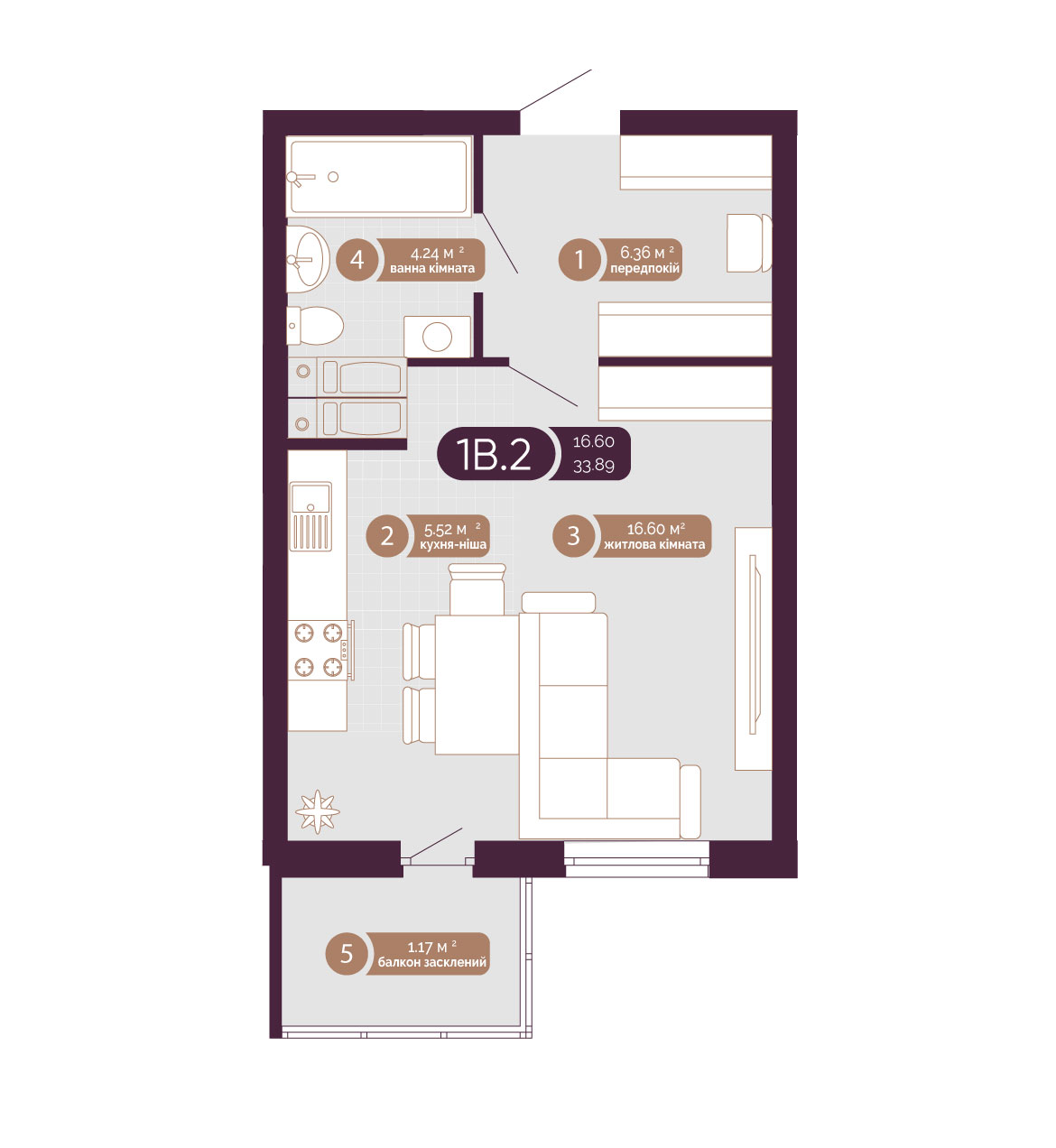 1-комнатная 33.82 м² в ЖК Голосеевский от 64 947 грн/м², Киев