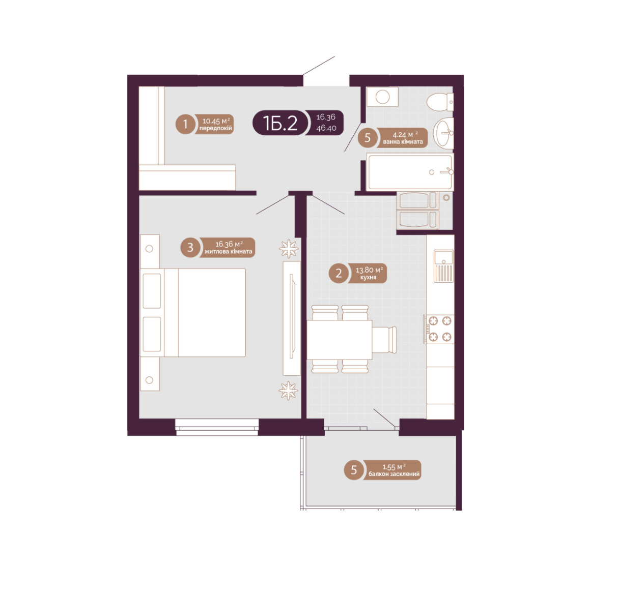 1-комнатная 46.4 м² в ЖК Голосеевский от 59 850 грн/м², Киев