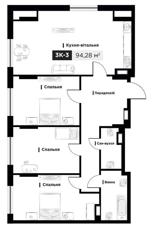 3-комнатная 94.3 м² в ЖК Life Story от 41 246 грн/м², Киев