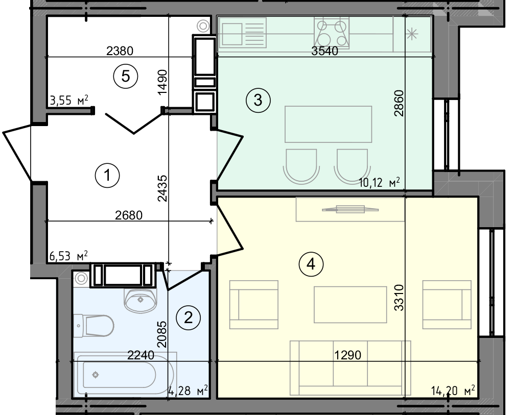 1-кімнатна 38.68 м² в ЖК Голосіївська Долина від 27 000 грн/м², Київ