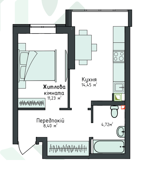 1-комнатная 38.73 м² в Клубная резиденция O`Club от 32 695 грн/м², с. Крюковщина