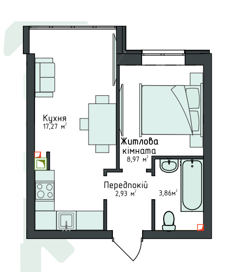 1-комнатная 32.7 м² в Клубная резиденция O`Club от 32 825 грн/м², с. Крюковщина