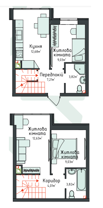 Двухуровневая 66.34 м² в Клубная резиденция O`Club от 31 765 грн/м², с. Крюковщина
