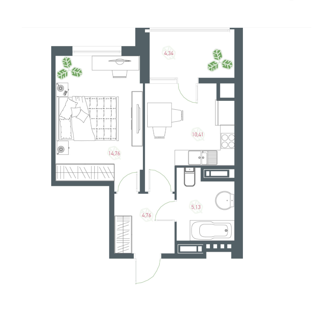 1-комнатная 39.4 м² в ЖК Озерный гай (Гатное) от 29 949 грн/м², с. Гатное