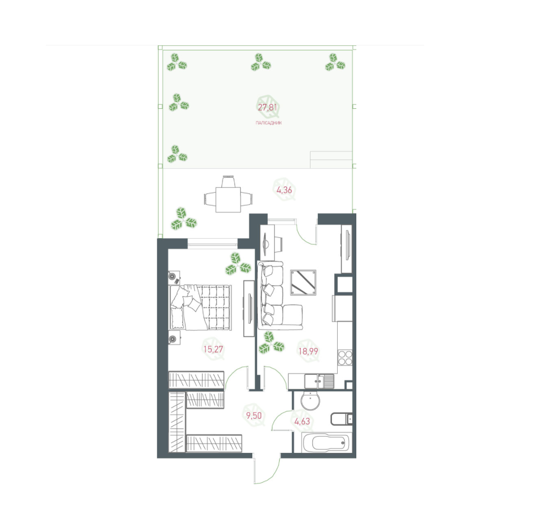 1-комнатная 52.75 м² в ЖК Озерный гай (Гатное) от 25 500 грн/м², с. Гатное