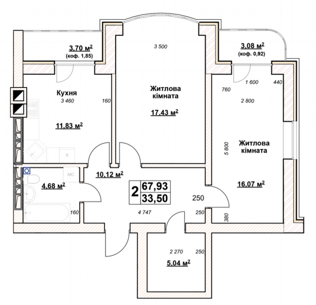 2-кімнатна 67.93 м² в ЖК Гранд Парк від 21 000 грн/м², м. Бровари