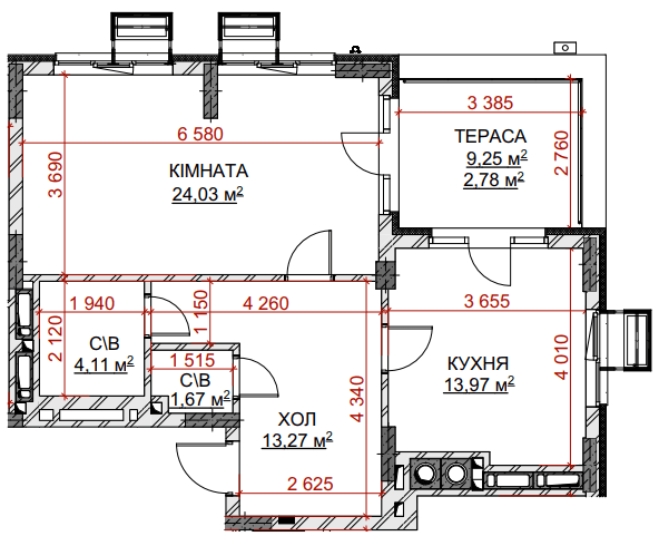 1-кімнатна 59.83 м² в ЖК Riverside від 31 500 грн/м², с. Погреби