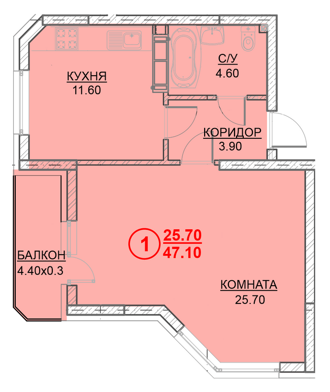 1-кімнатна 47.1 м² в ЖК Велесгард від 23 000 грн/м², м. Вишгород