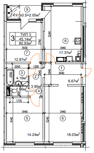 3-комнатная 80.93 м² в ЖК Квартал Тарасовский от 15 900 грн/м², с. Тарасовка